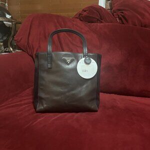 Prada Soft Calfskin Tote - Black and Brown